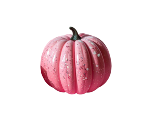 pink pumpkin with glitter, Halloween decorations isolated on transparent background, png