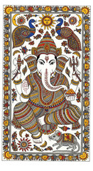 Obraz premium PNG cut out isolated background. An intricate and vibrant Madhubani (Mithila) painting of the Hindu deity Lord Ganesha.