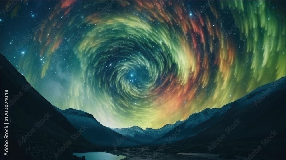 Wall mural mesmerizing aurora display in a mountainous region at twilight.