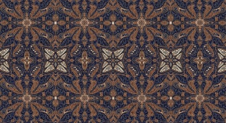 Elegant seamless background featuring an intricate symmetrical floral and geometric pattern in a traditional ethnic textile design