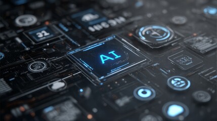 Fototapeta premium an intricate digital interface with a high tech aesthetic. it features a matrix of interconnected symbols and characters that resemble a form of futuristic alphabet or encryption