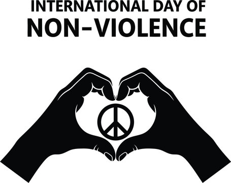 International day of nonviolence with hands forming heart shape and peace symbol - Powered by Adobe