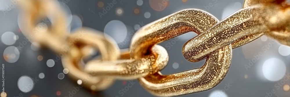 Aufkleber luxurious golden metallic chain connecting blocks of a blockchain network in abstract digital art