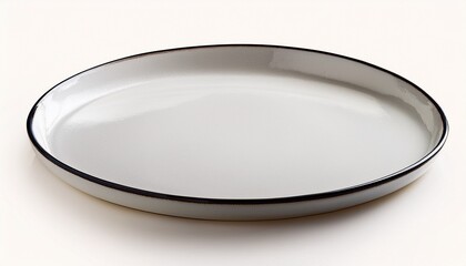 empty round white plate with thin dark rim