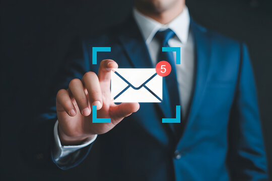 Professional businessman receives important email notification with unread count
