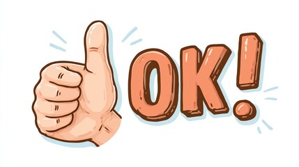Thumbs Up Hand Gesture with Ok Text, a Cartoon Illustration