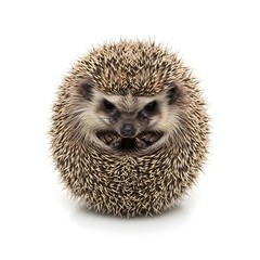 Curled African Pygmy Hedgehog on White