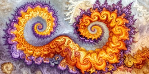 Two swirling fractal spirals create a visually intriguing and abstract colorful landscape.