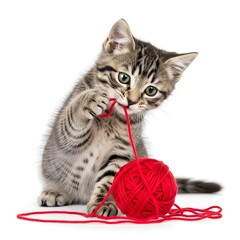 Playful Tabby Kitten Tangled in Red Yarn
