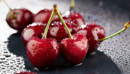 fresh red cherry with water droplets