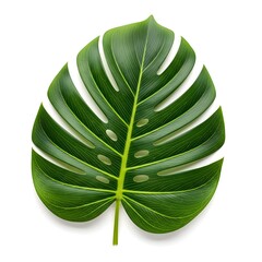 Vibrant Green Monstera Leaf on White Background