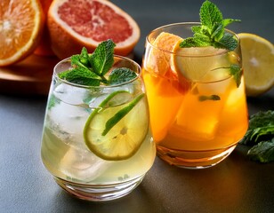 refreshing citrus drinks with ice and mint high quality
