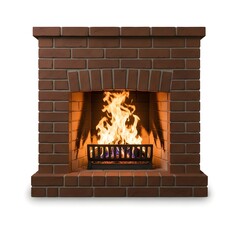 Classic Brick Fireplace with Cozy Burning Fire