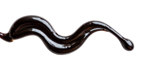 Dark, glossy liquid in a flowing, sinuous shape against a black background