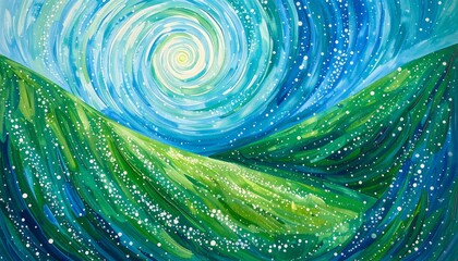 Abstract landscape of hills under a starry night sky