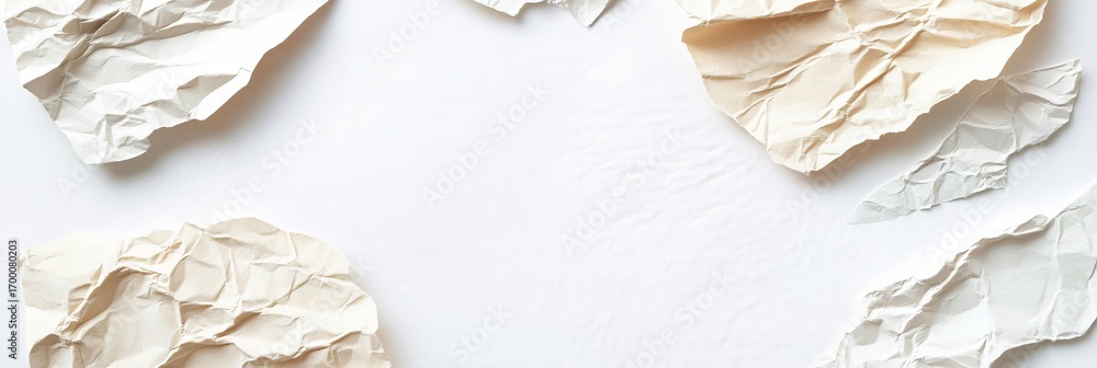 Poster off white and beige torn scraps background composition design element with aged textured material