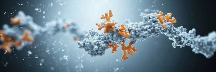 Molecular Structure Visualization: Protein Binding Process in Detailed 3D Rendering on a Gradient