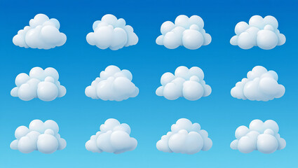 Fototapeta premium Set of cartoon cloud on blue sky background for decoration and design element