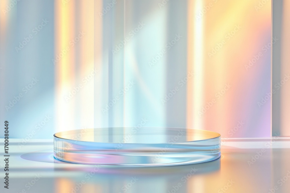 Aufkleber Abstract glass platform with colorful light reflections on gradient background