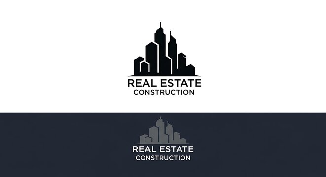 Modern real estate and construction company logo featuring a stylish city skyline silhouette. Perfect for branding, property development, building services, and urban planning.