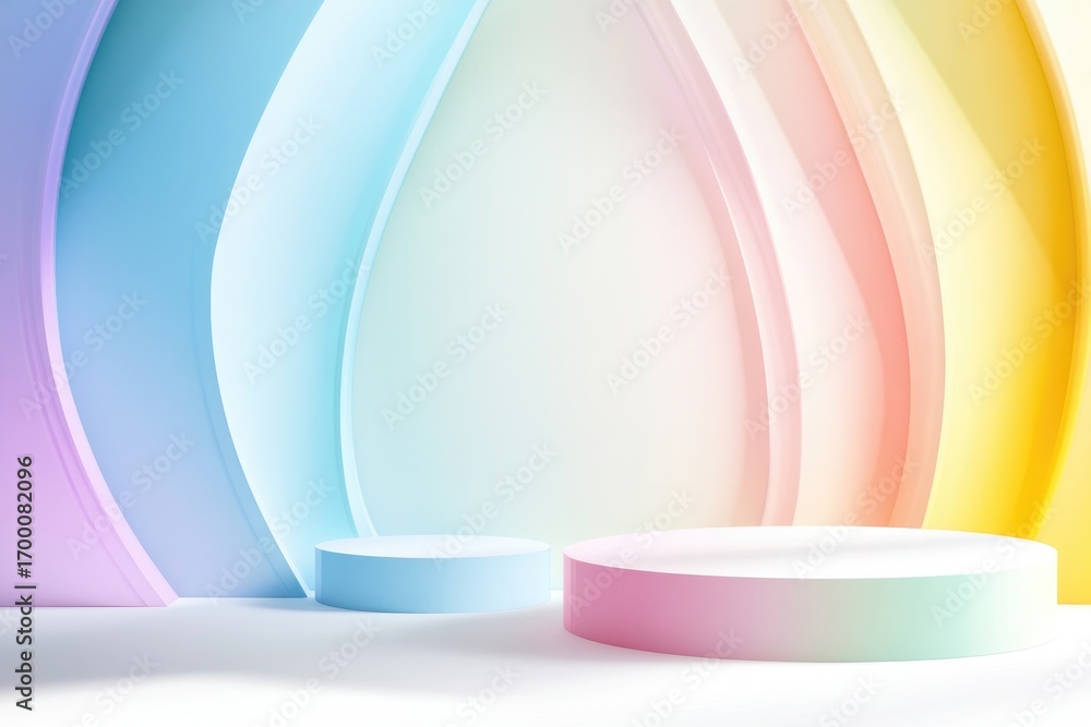 Poster abstract pastel background with vibrant multicolored gradient stripes and platforms