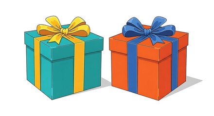 Brightly colored gift boxes with contrasting ribbons evoke excitement and joy for any celebration, perfect for holidays, birthdays, and special occasions.