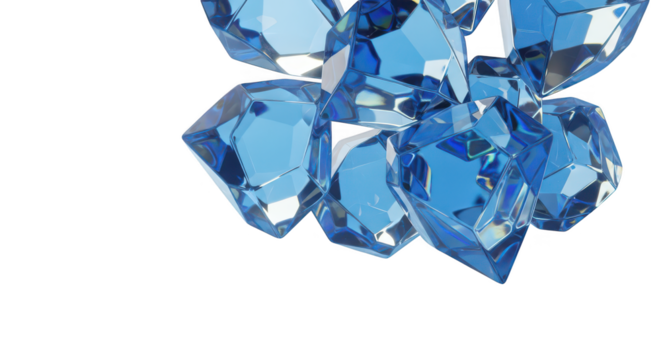 Cluster of blue gemstones isolated on transparent background