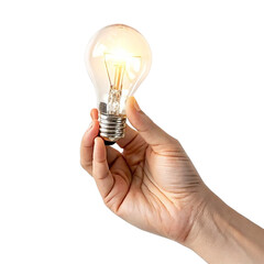hand holding light bulb on transparent background