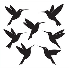 Obraz premium Bird silhouettes in flight vector set over nature background
