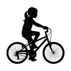 Obraz premium Silhouette of Young Girl Riding a Bike Simple Monochrome Vector Illustration