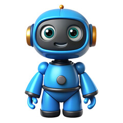 Friendly blue robot character with big green eyes and smiling face ideal for technology and ai concepts