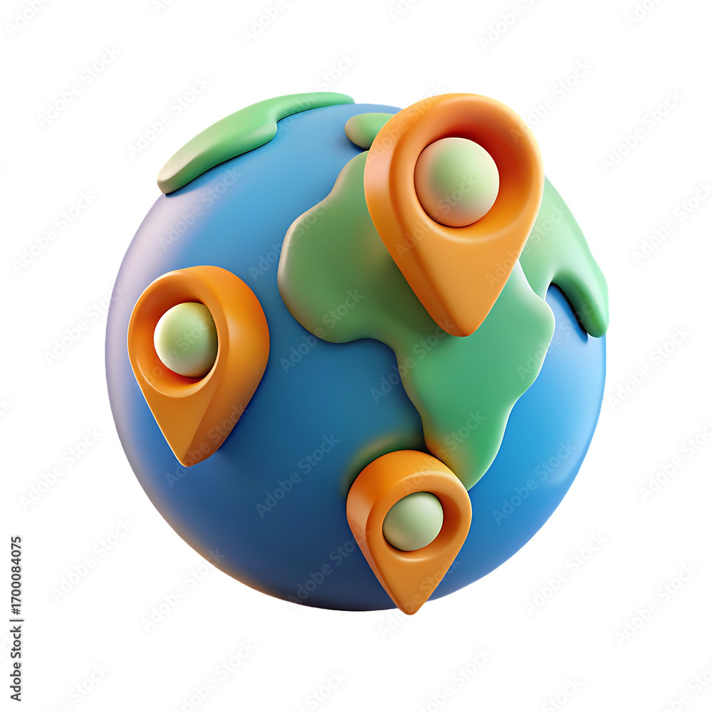 Poster globally connected world map with location pins for travel exploration and navigation concepts