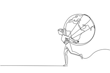 Global Running Day continuous line drawing shows the Earth with arms and legs running, symbolizing a healthy planet, sport concept, and the worldwide spirit of movement.