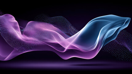 Abstract particles flowing and forming purple and blue waves on black background