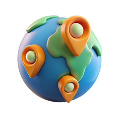 Globally connected world map with location pins for travel exploration and navigation concepts