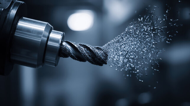Cnc milling machine creating metal shavings during operation - Powered by Adobe
