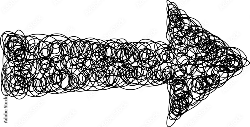Poster tangled scribble arrow icon pointing right in a messy hand-drawn style