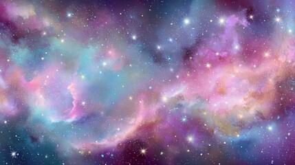The image on display is a captivating representation of a swirling purple nebula positioned against a stunning array of countless stars, symbolizing the beauty and mystery of the universe