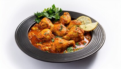 Fototapeta premium chicken karahi isolated on white background flat lay
