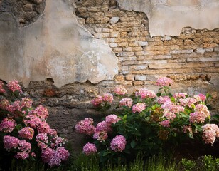 background with flowers on old wall