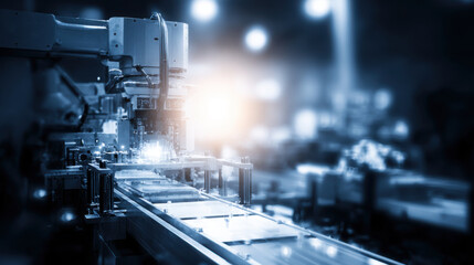 Robotic arm working on assembly line in modern factory