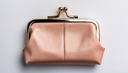 rose gold purse isolated white background flat lay