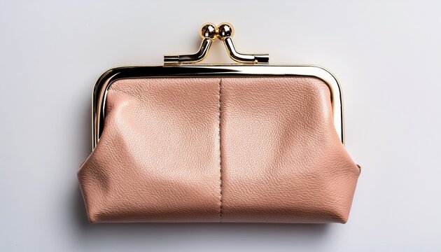 rose gold purse isolated white background flat lay