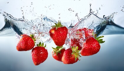 strawberries in water with splash