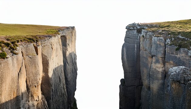 two cliffs with a gap isolated on white background