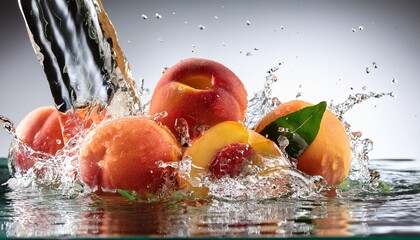 peaches splashed into water topped by a splash