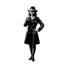 Silhouette of a detective with a white background