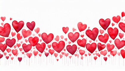 watercolor border red hearts isolated on white background