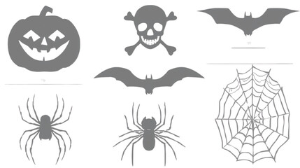 Halloween icons pumpkin skull bats spider web and jack o lantern