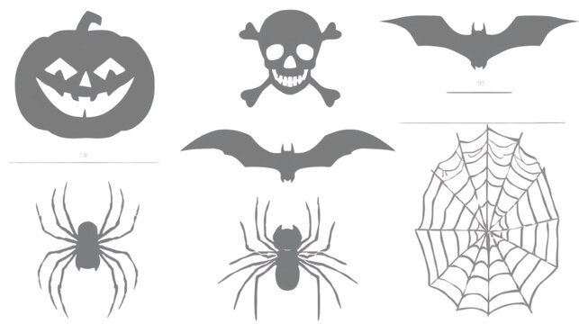 Halloween icons pumpkin skull bats spider web and jack o lantern